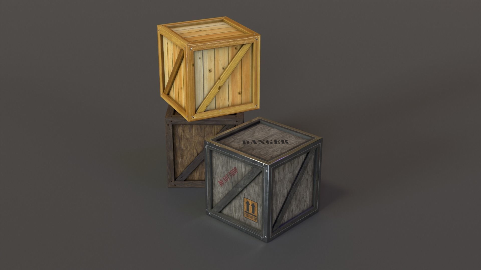 Stylized Wooden Crate PBR Low-poly 3D model_6