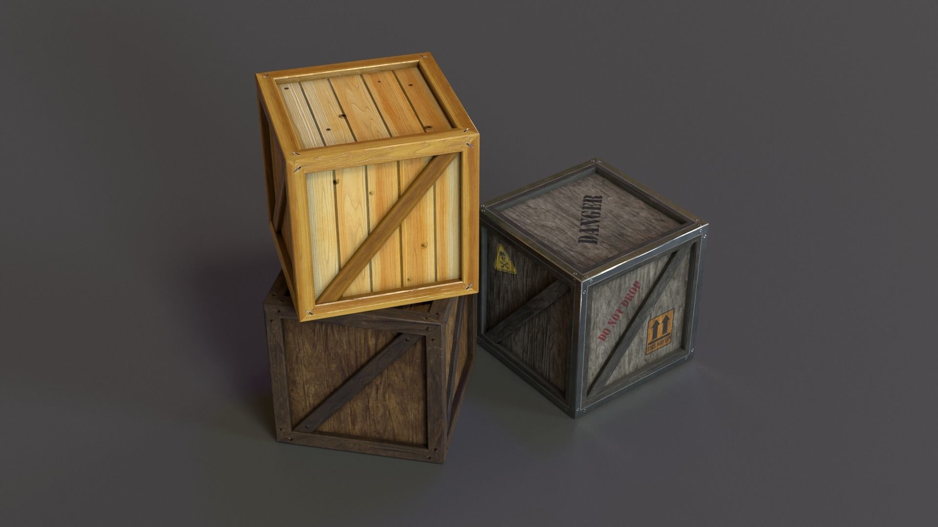 Stylized Wooden Crate PBR Low-poly 3D model_5