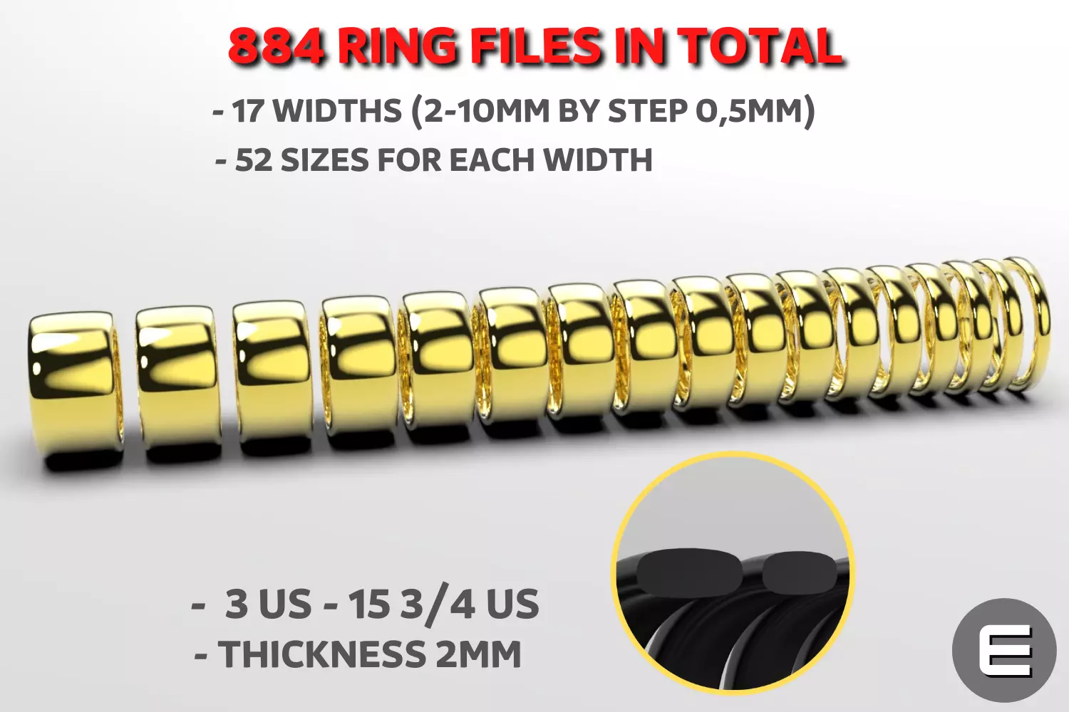 classic wedding ring mega package of 884 rings in total 3D print model