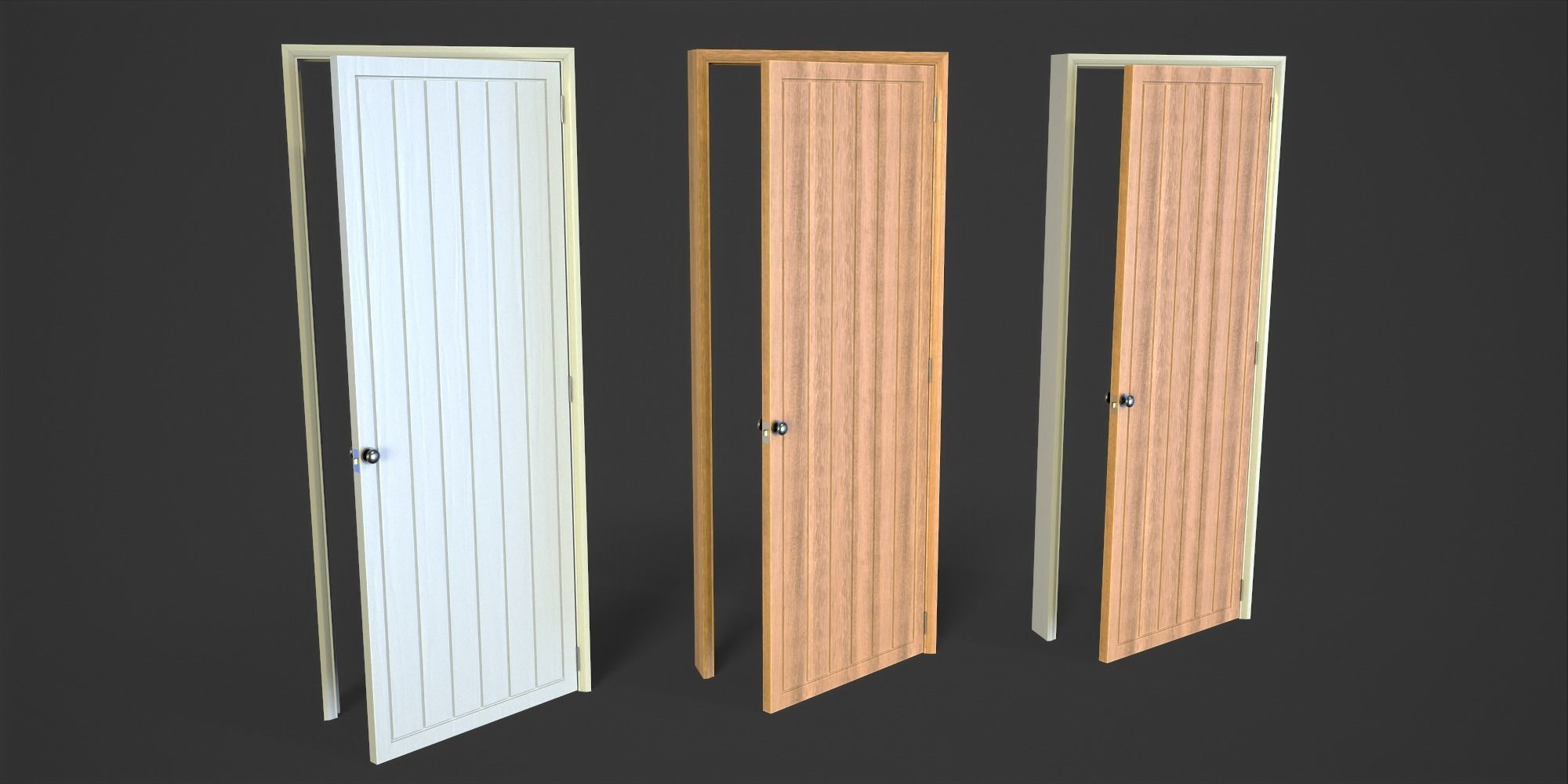 Doorway wooden door Low-poly 3D model_1