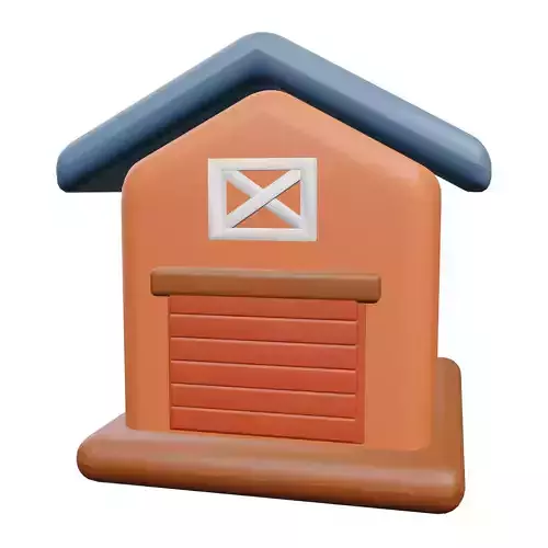 Barn 3D Model orange house with door Low-poly 3D model