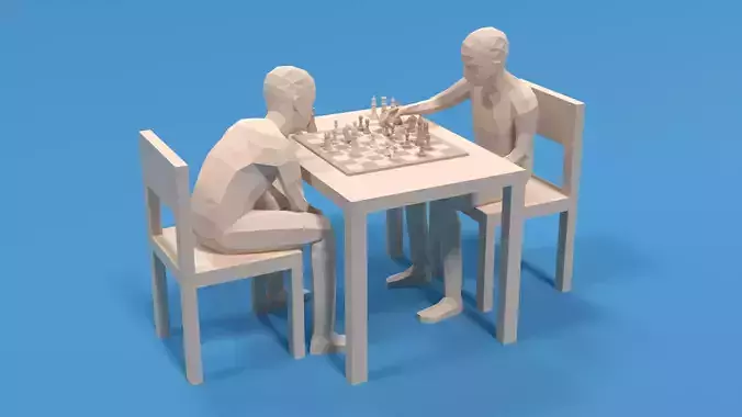 Low Poly Kids Playing Chess Low-poly 3D model