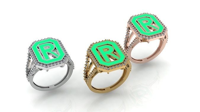 Alphabet Letters Ring R 3D print model