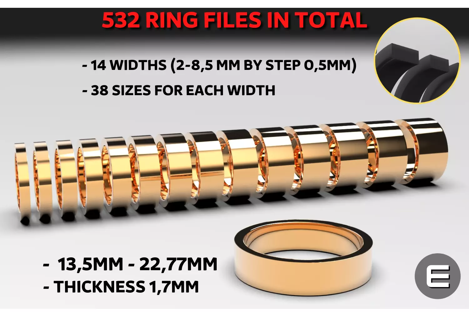 classic wedding ring mega package of 532 rings in total 3D print model
