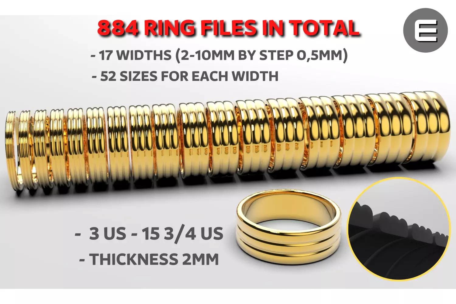 classic wedding ring mega package of 884 rings in total 3D print model
