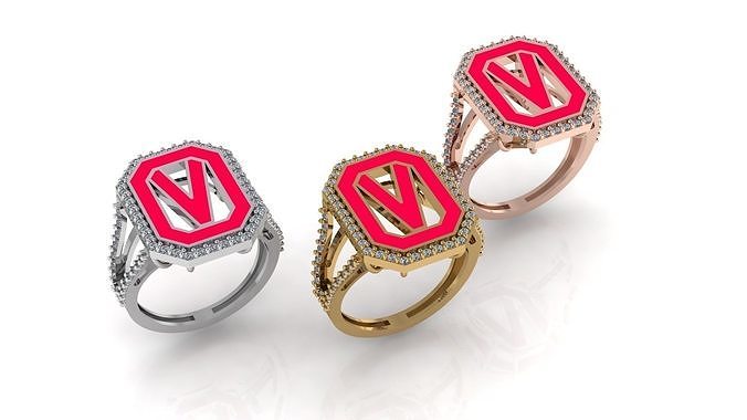 Alphabet Letters Ring V 3D print model