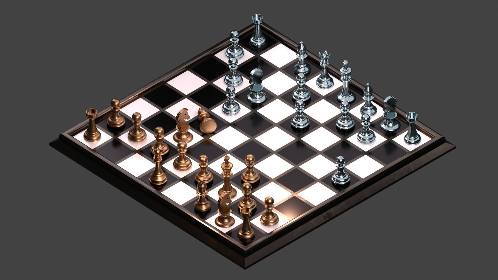 Metallic chrome chess set blender 3D model_8
