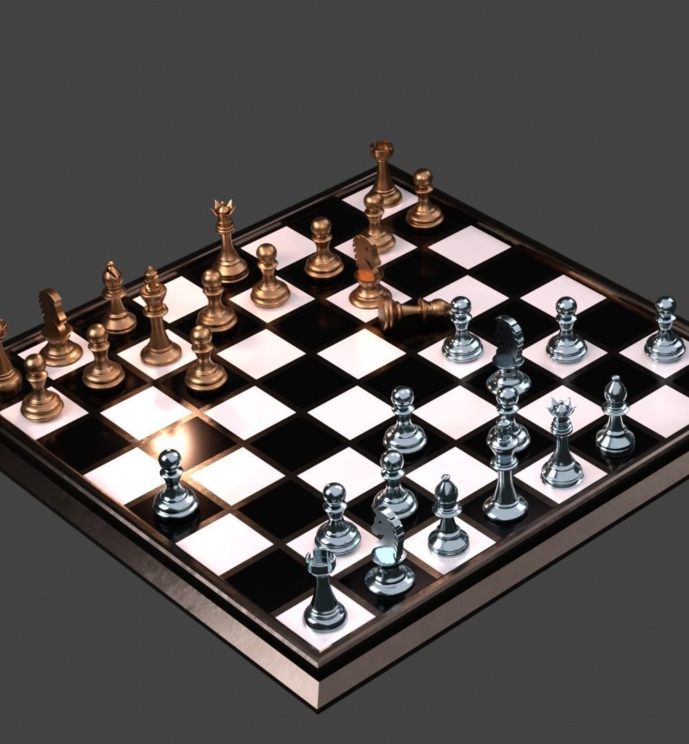Metallic chrome chess set blender 3D model_7