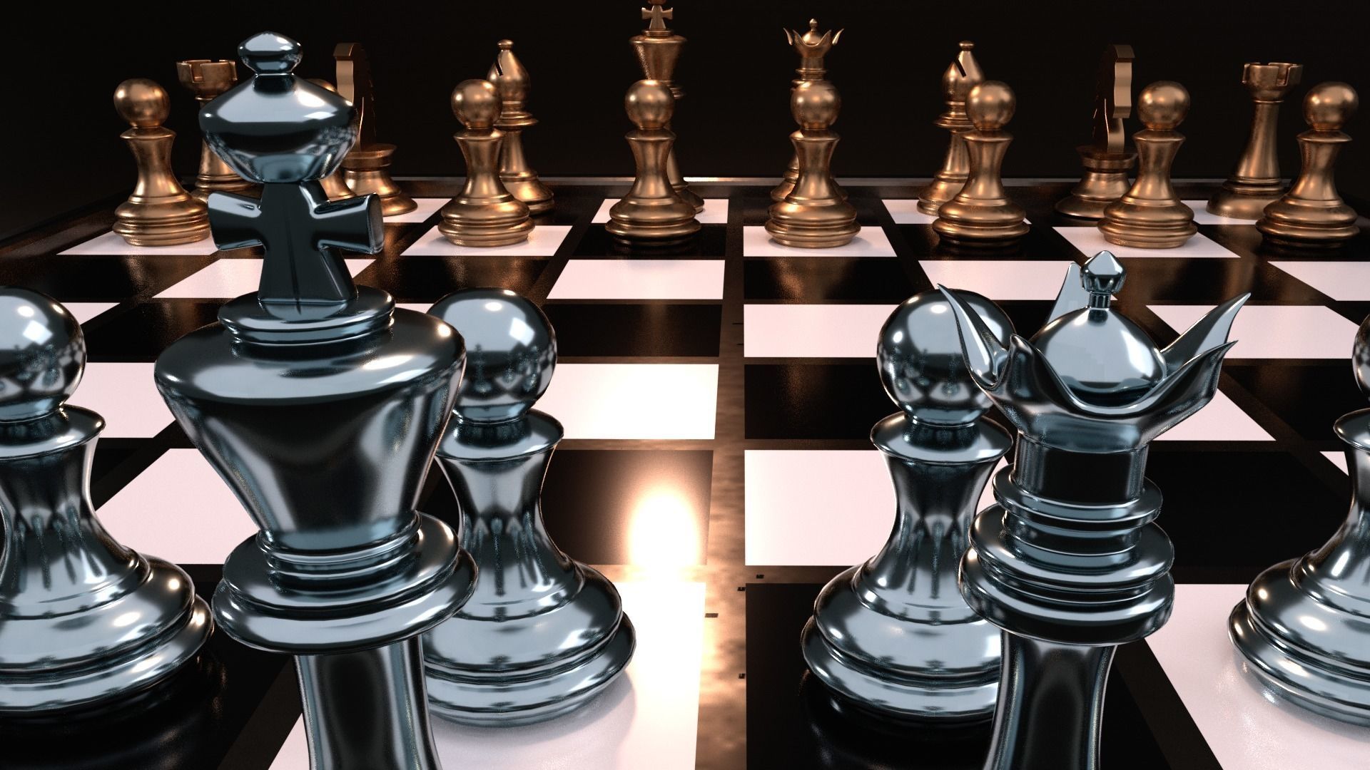 Metallic chrome chess set blender 3D model_4