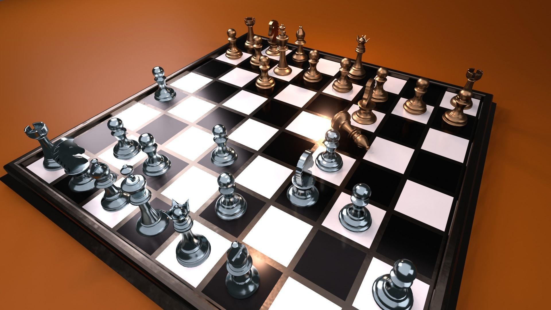 Metallic chrome chess set blender 3D model_11