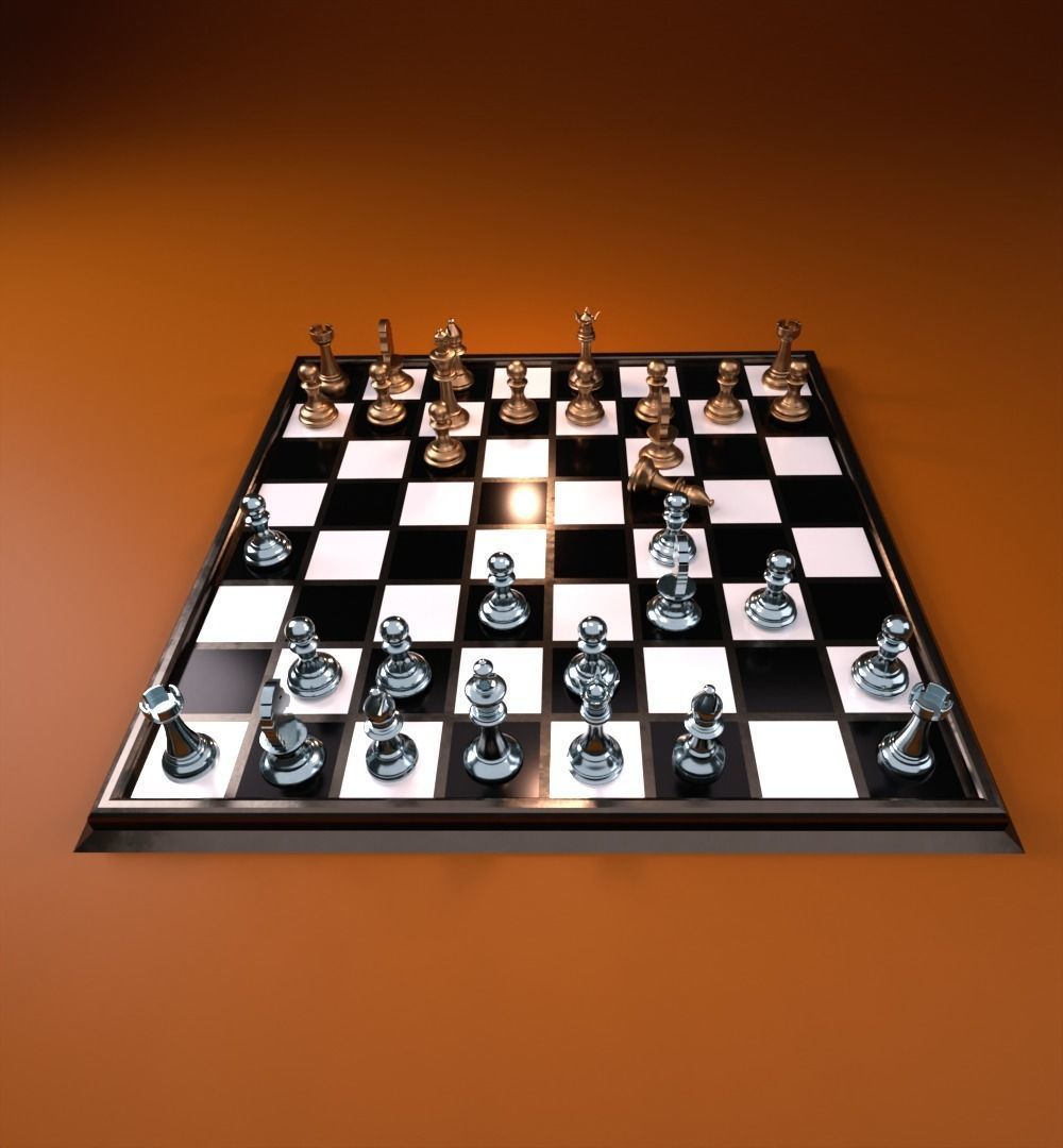 Metallic chrome chess set blender 3D model_6