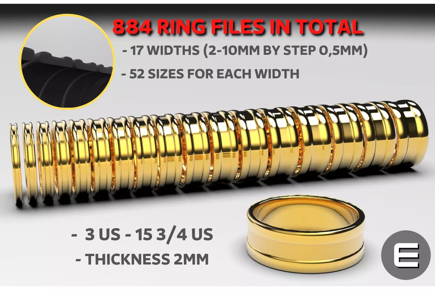 classic wedding ring mega package of 884 rings in total 3D print model