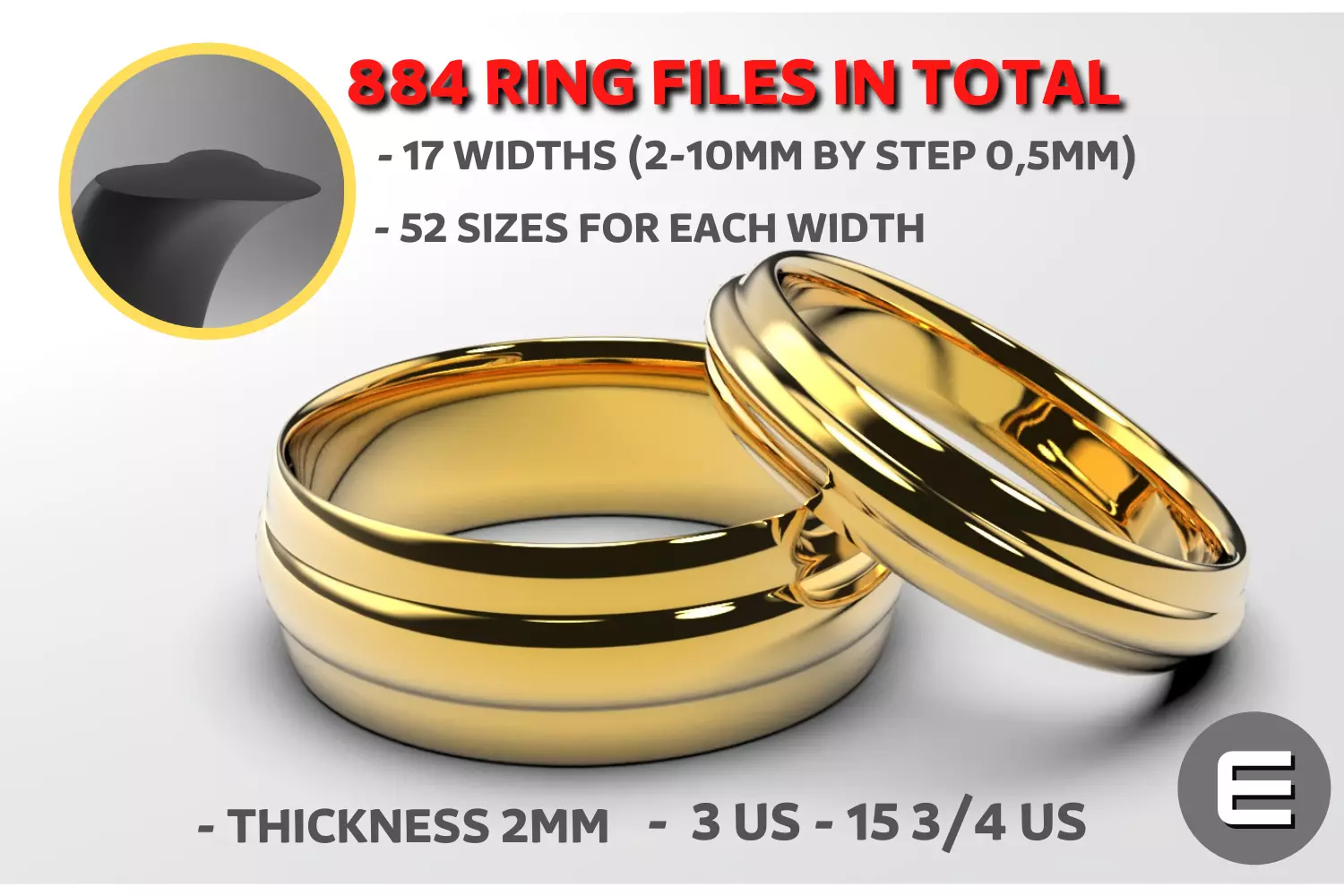 classic wedding ring mega package of 884 rings in total 3D print model