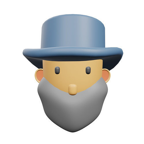 White Bearded Farmer Wearing a Hat Low-poly 3D model