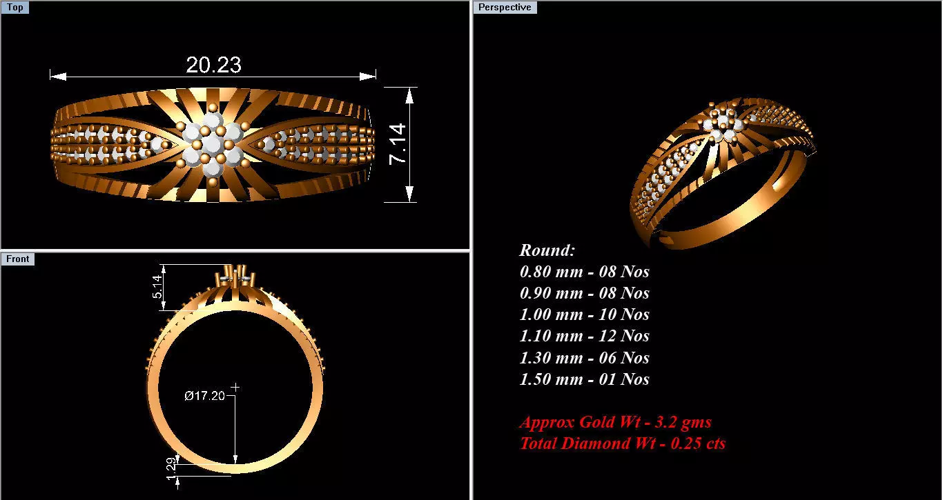 Ring Collection diamond gold 3D print model_0