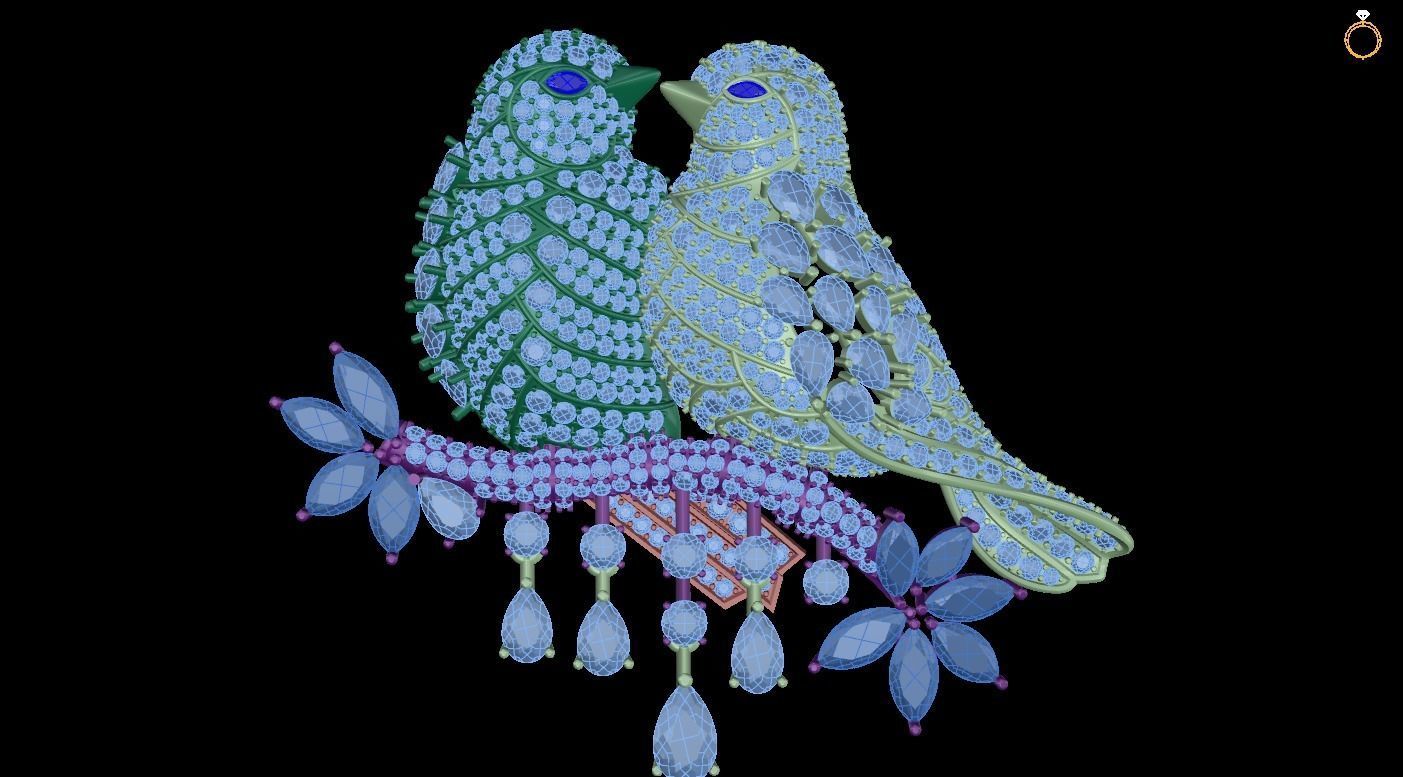 pendant two diamond birds brooch 3D print model_1