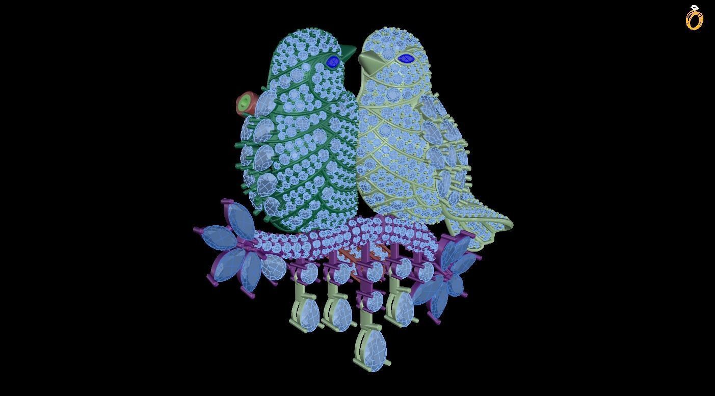 pendant two diamond birds brooch 3D print model_2