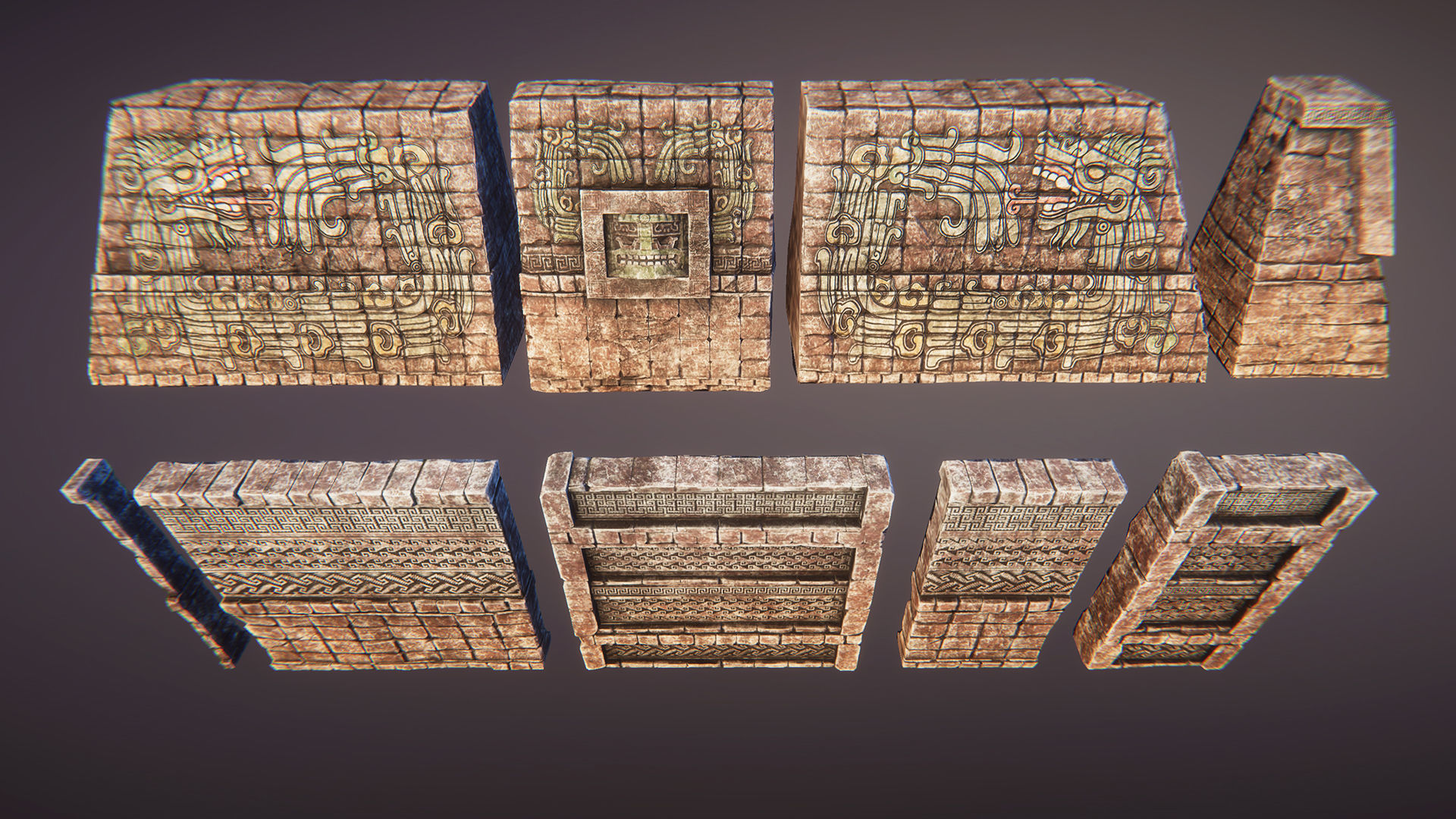Aztec temple Low-poly 3D model_9