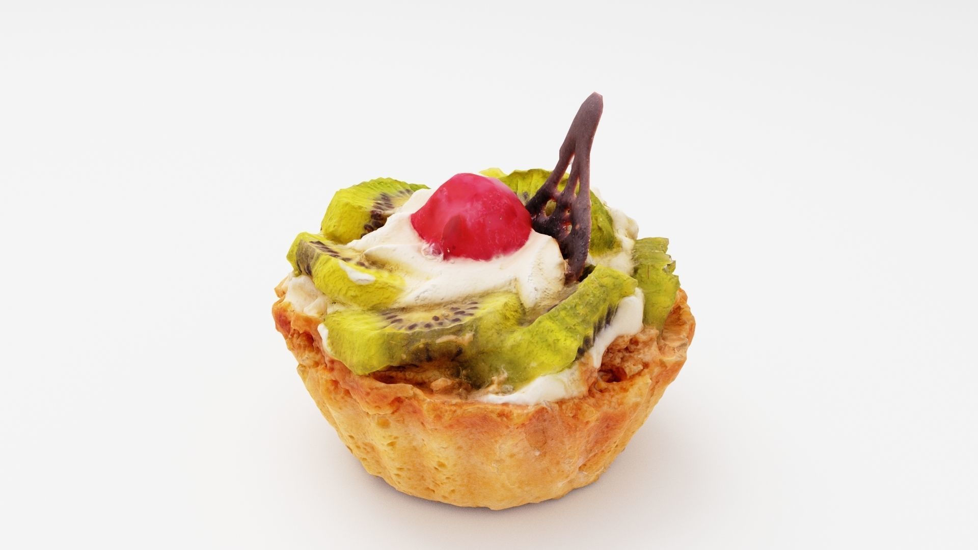 Cake pastry fancy cake or sponge-cake with kiwi and cherry 3D model_1