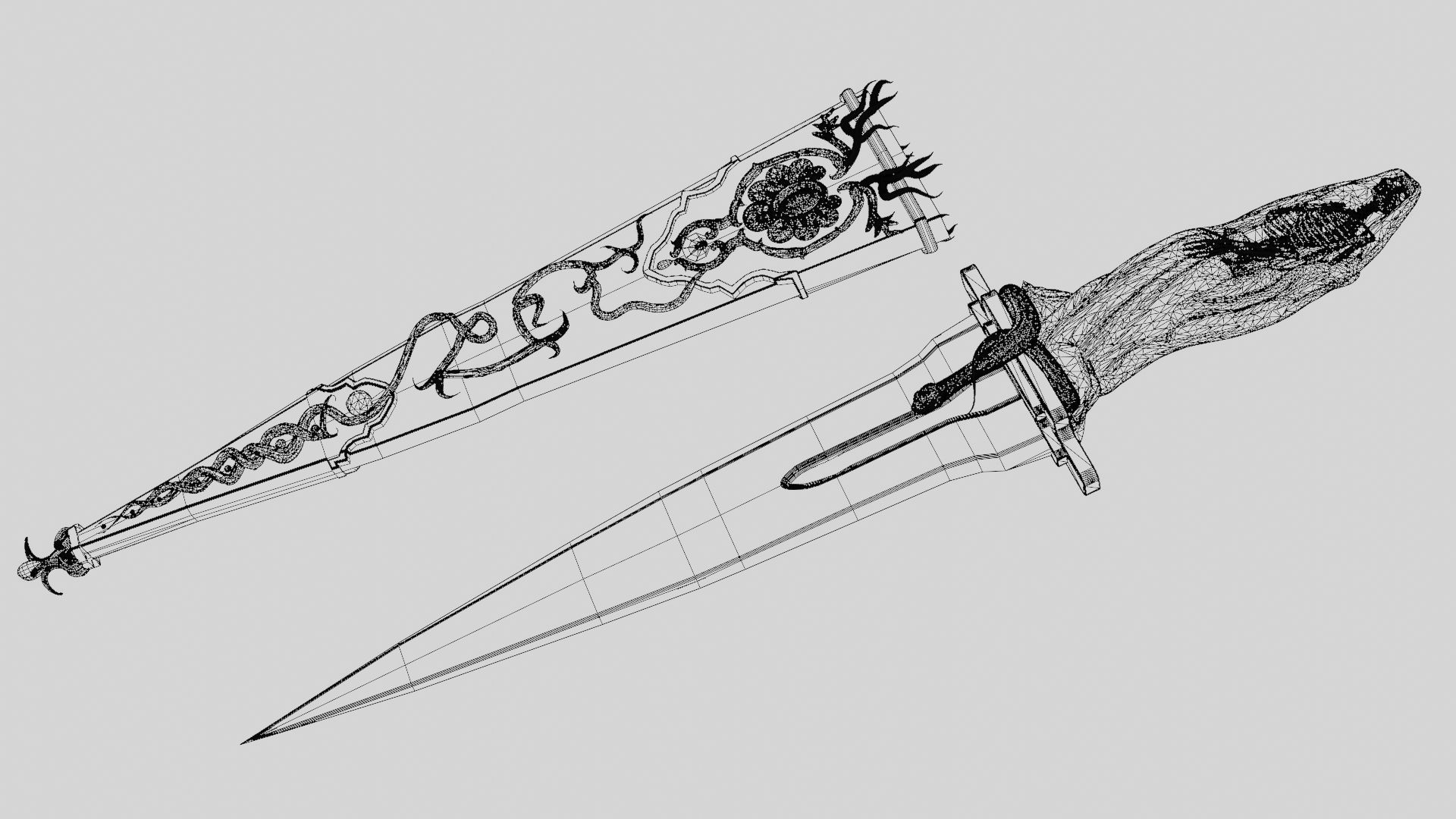 Skeleton ornamented dagger 3D model_47