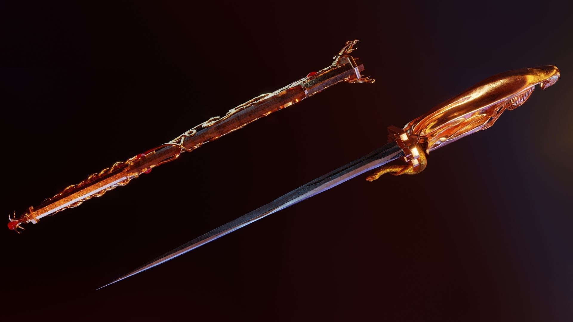 Skeleton ornamented dagger 3D model_4