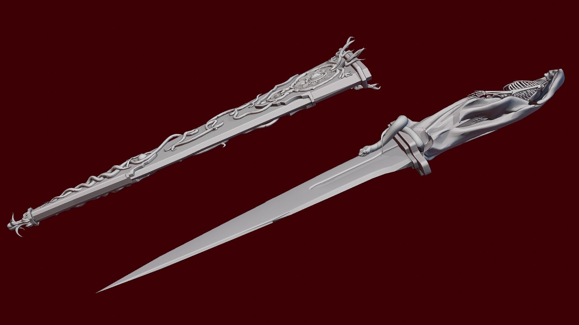 Skeleton ornamented dagger 3D model_34