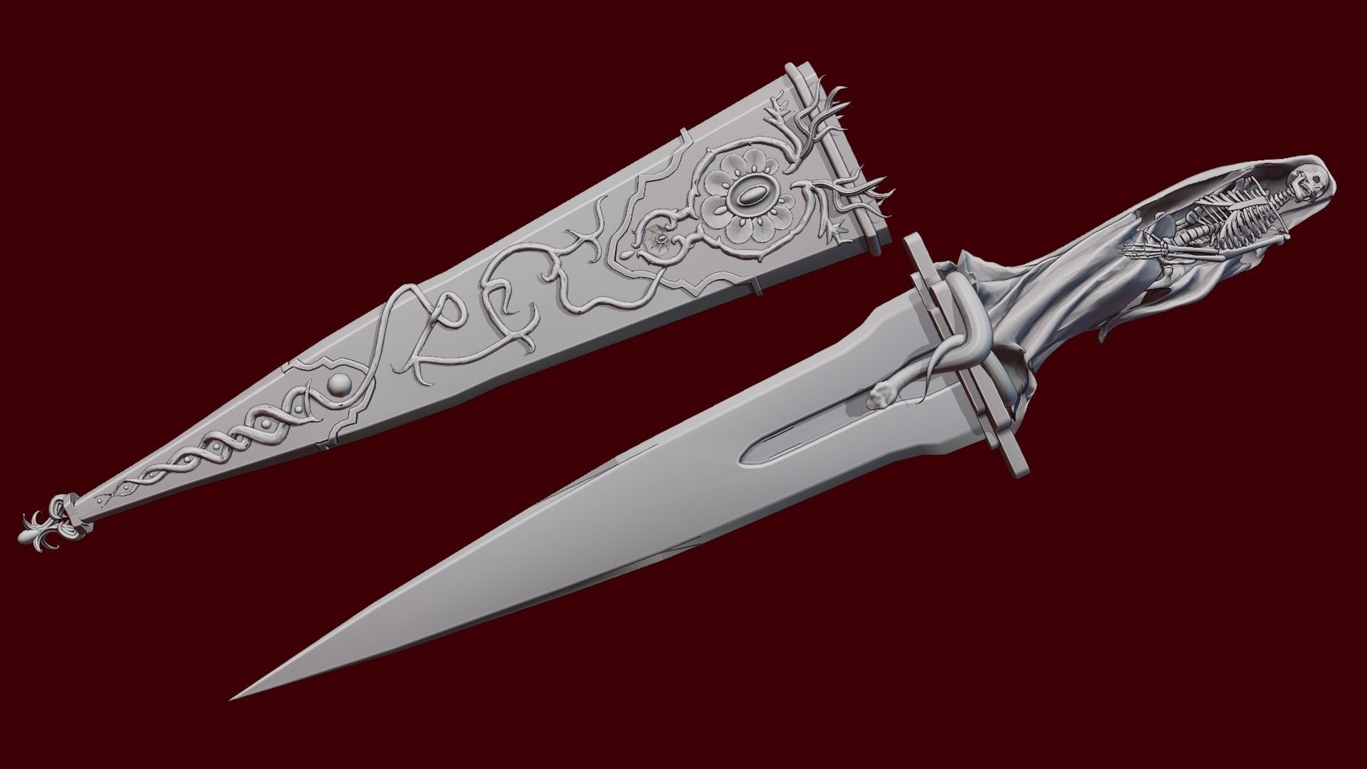 Skeleton ornamented dagger 3D model_25
