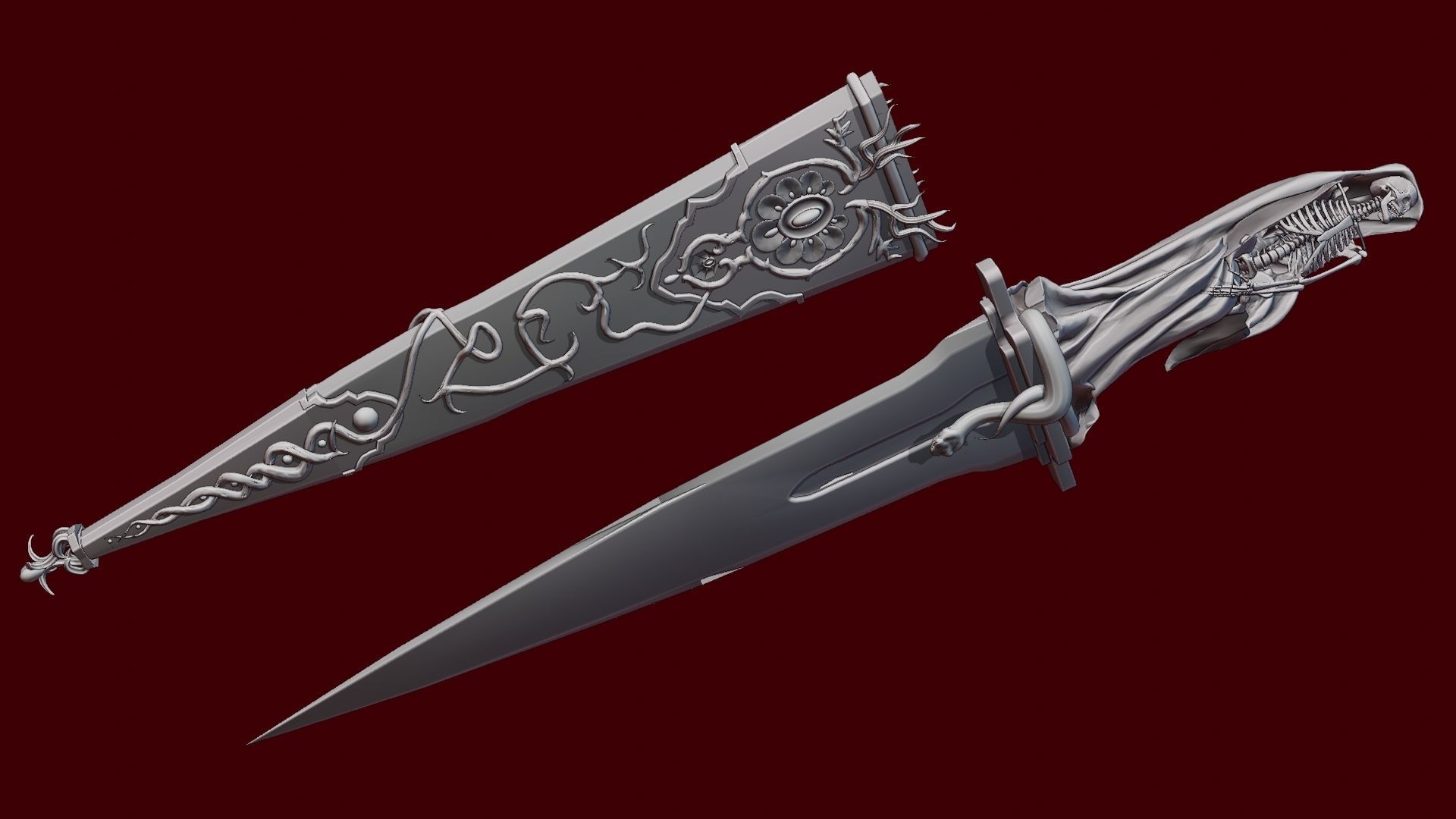 Skeleton ornamented dagger 3D model_26
