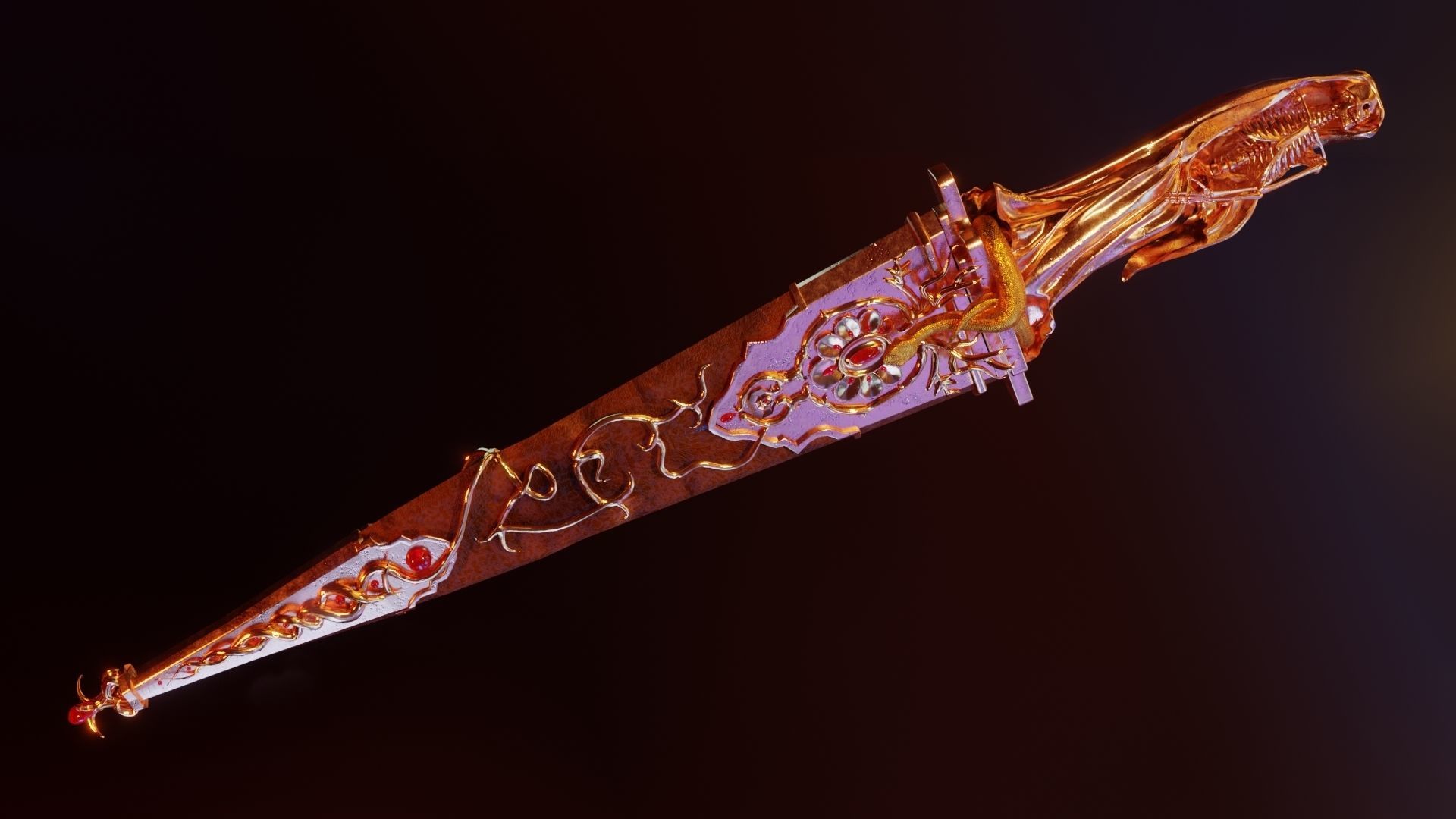 Skeleton ornamented dagger 3D model_14