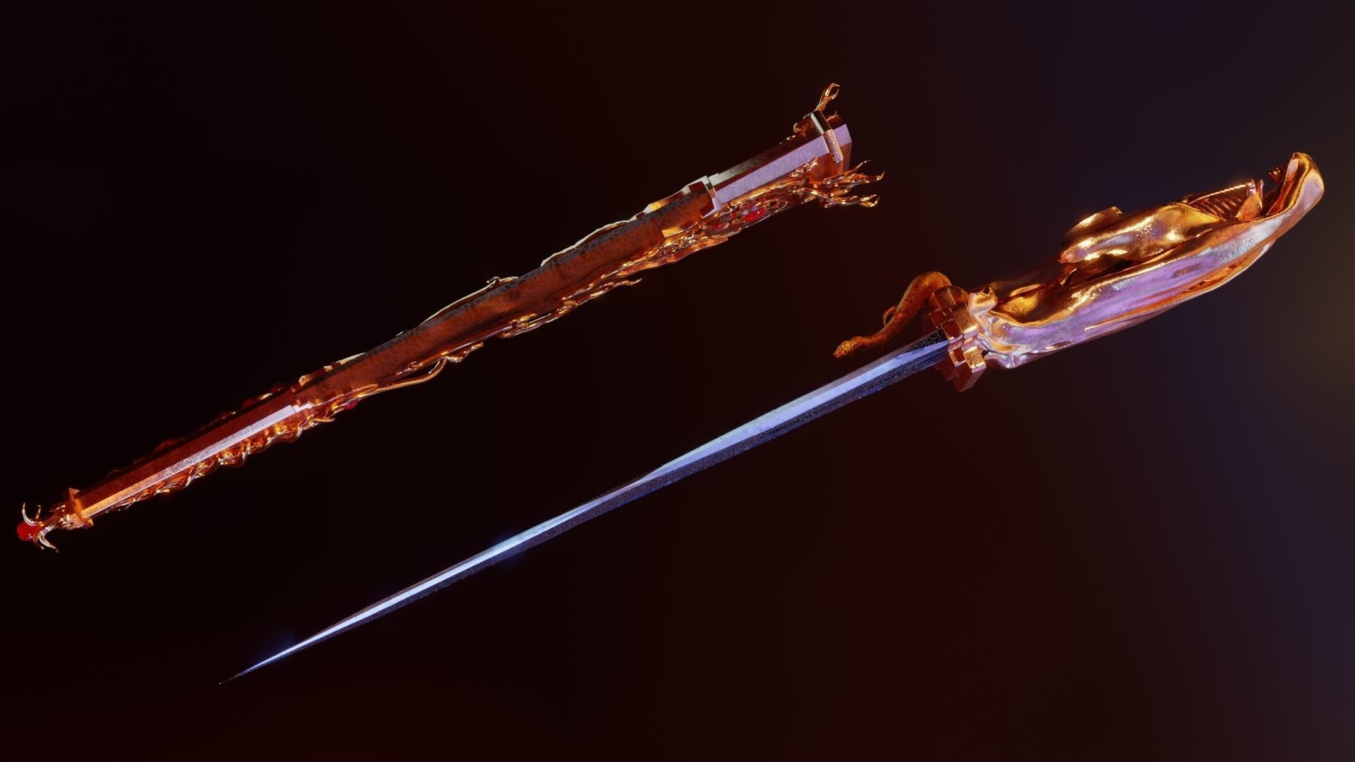 Skeleton ornamented dagger 3D model_9