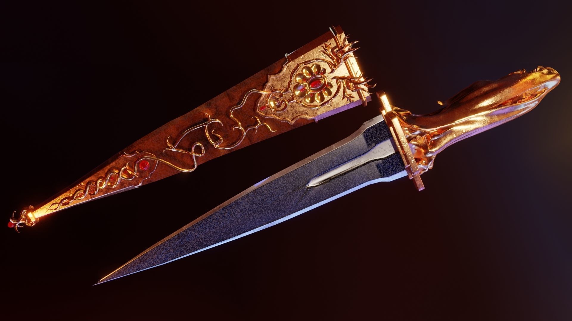 Skeleton ornamented dagger 3D model_7
