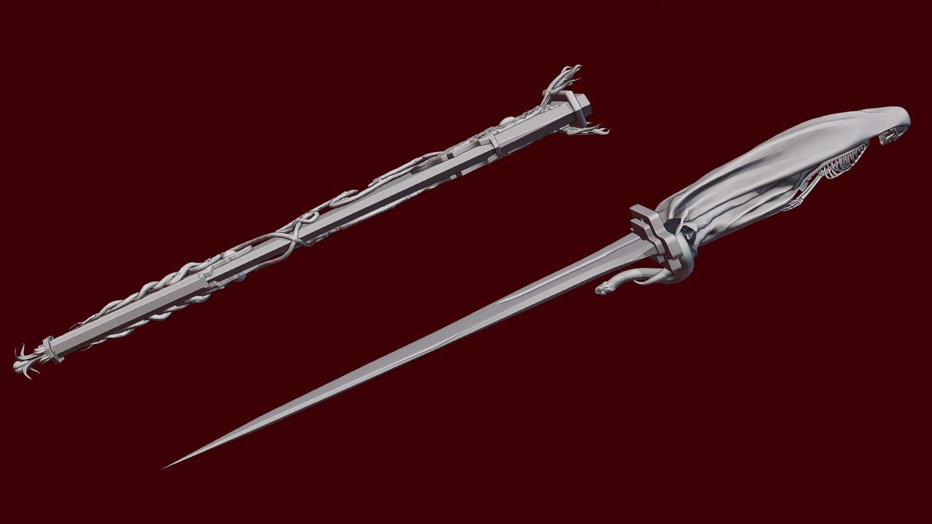 Skeleton ornamented dagger 3D model_28
