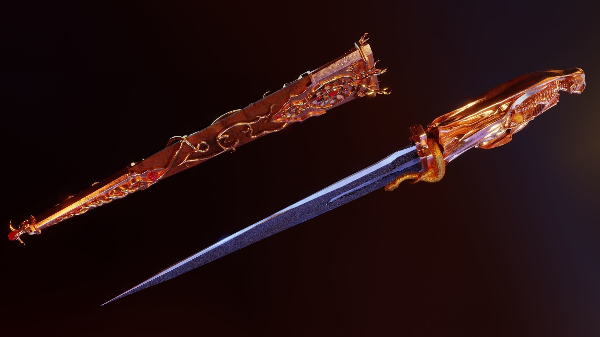 Skeleton ornamented dagger 3D model_3