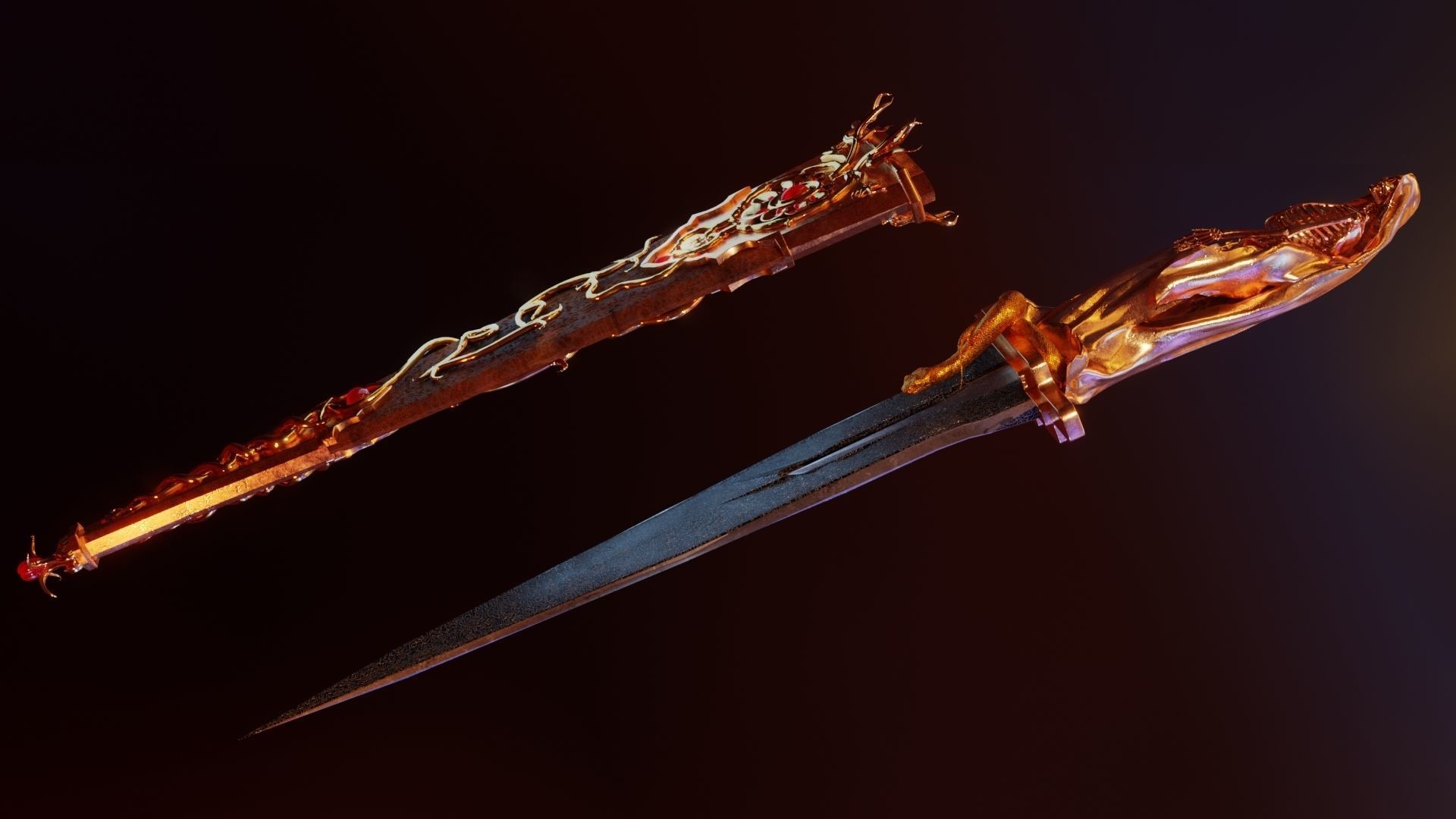 Skeleton ornamented dagger 3D model_10