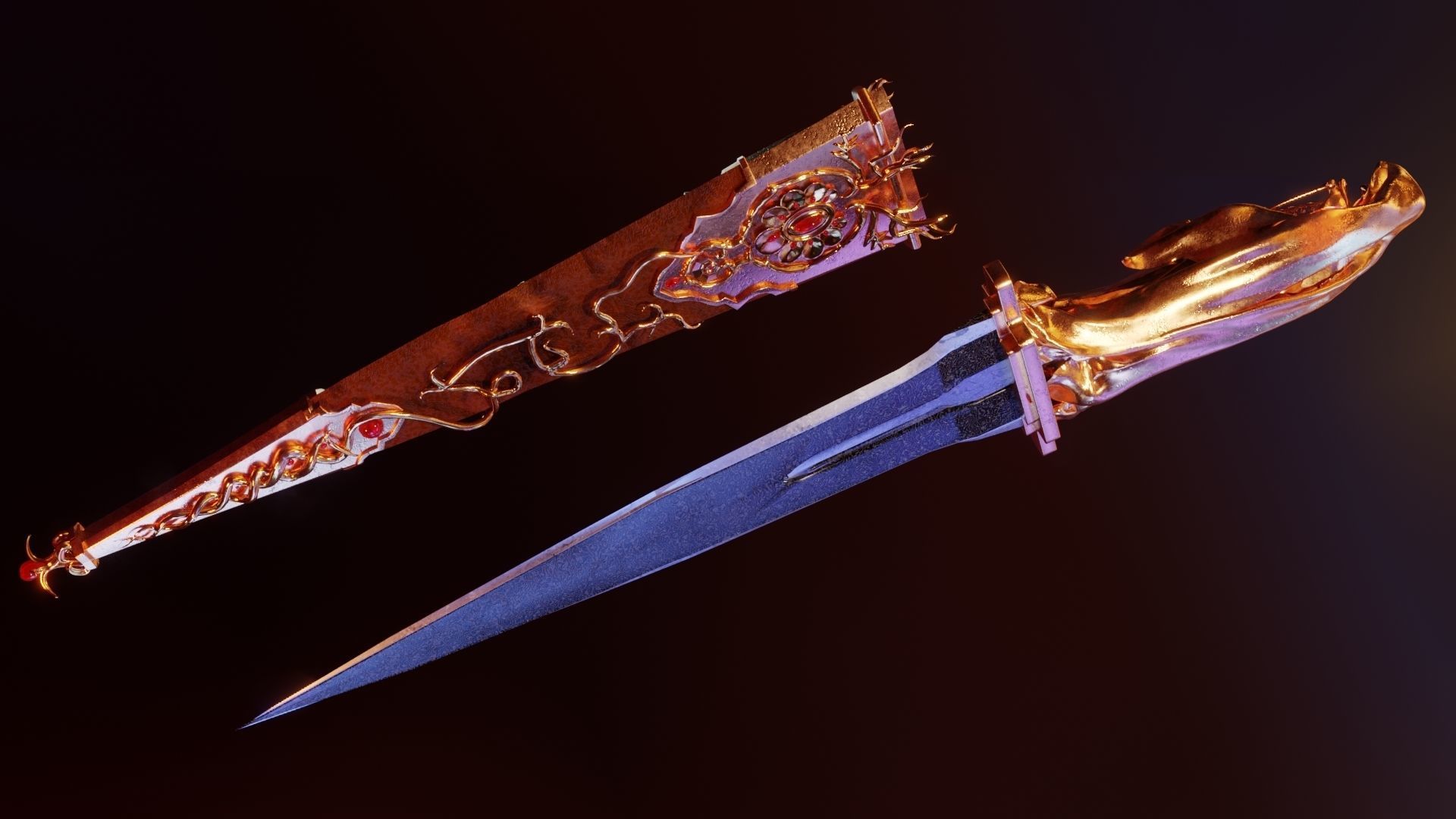 Skeleton ornamented dagger 3D model_8