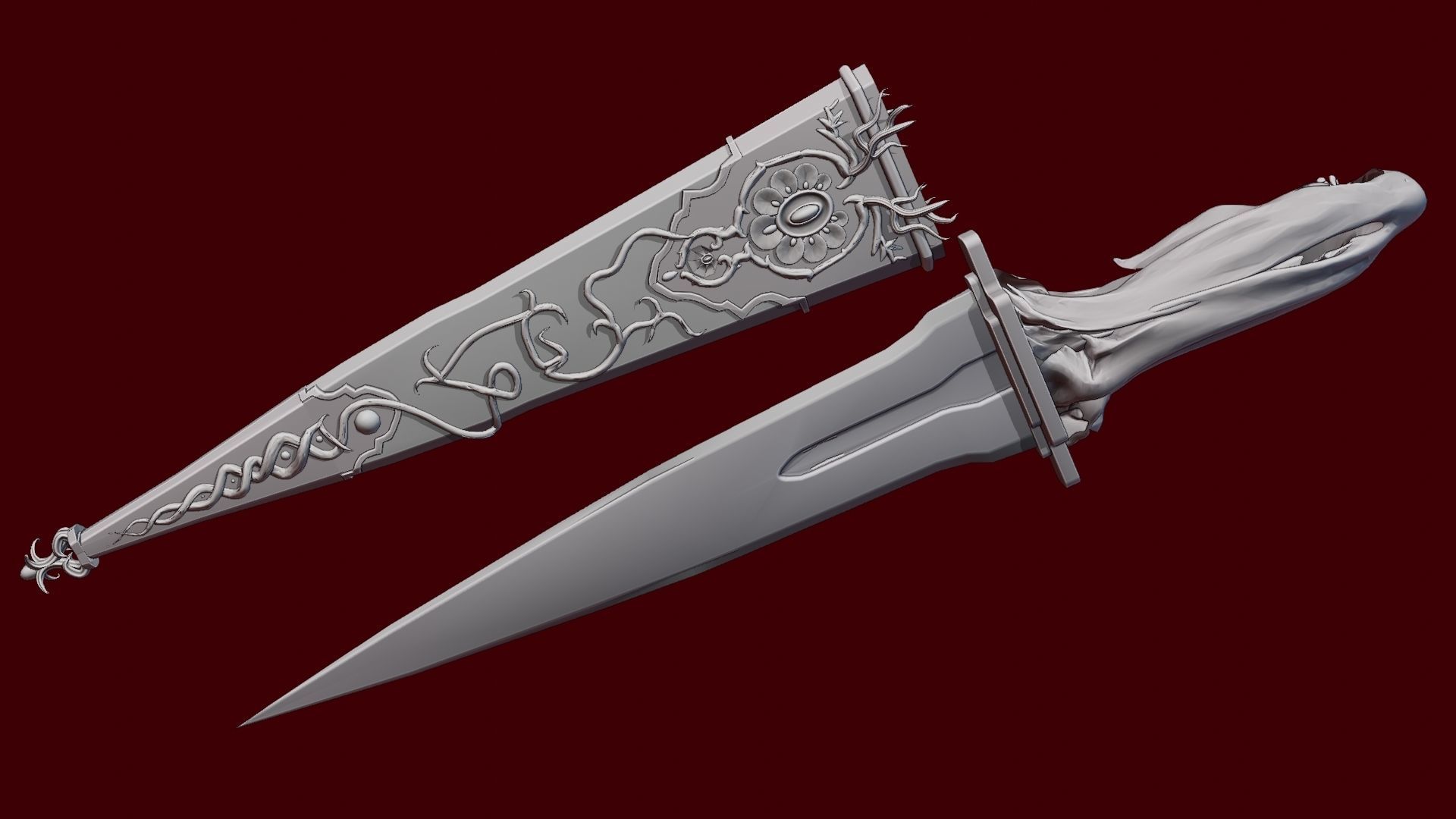 Skeleton ornamented dagger 3D model_31