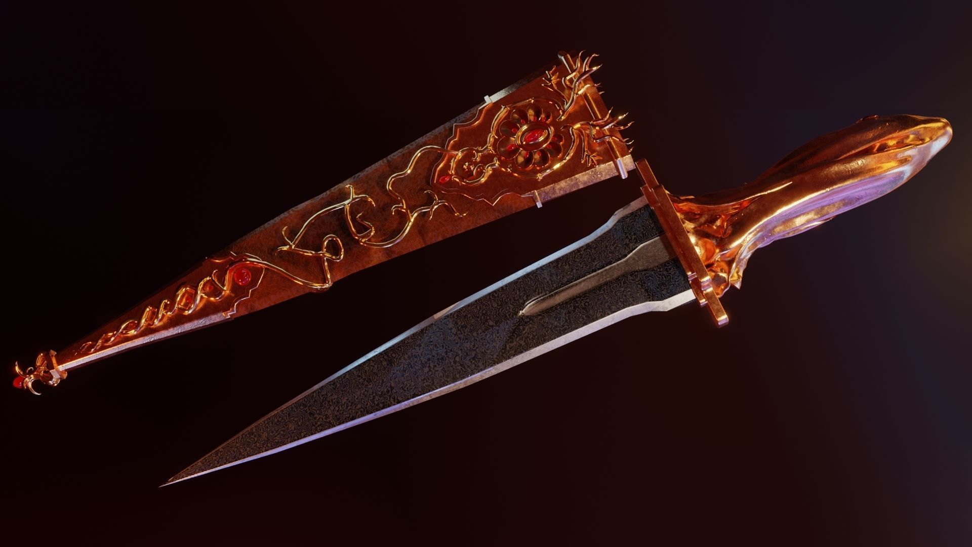 Skeleton ornamented dagger 3D model_6