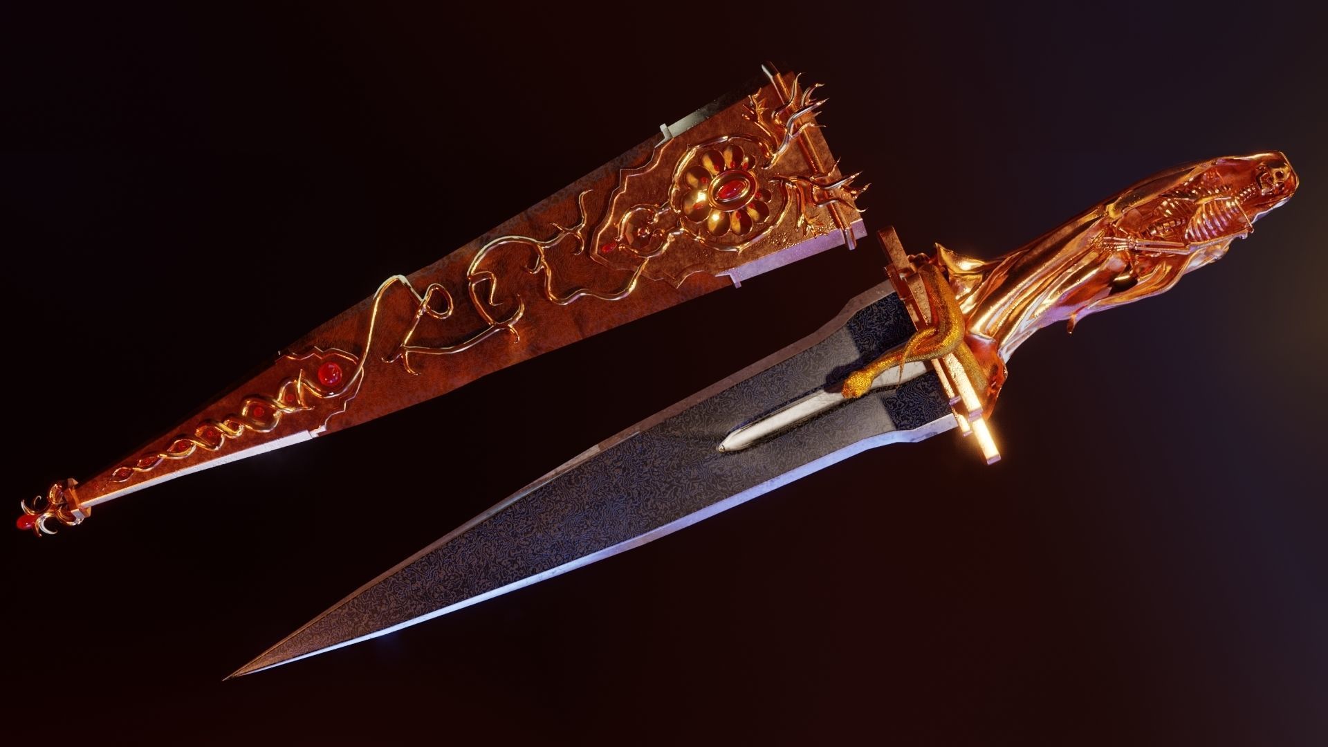 Skeleton ornamented dagger 3D model_12