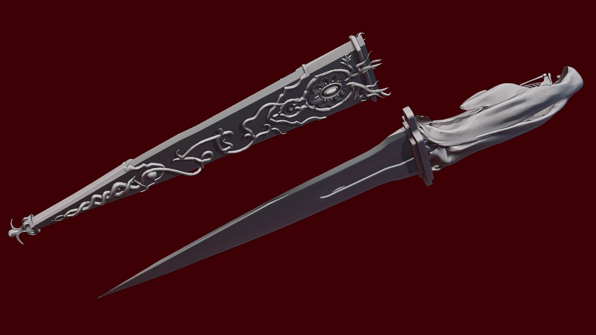 Skeleton ornamented dagger 3D model_32
