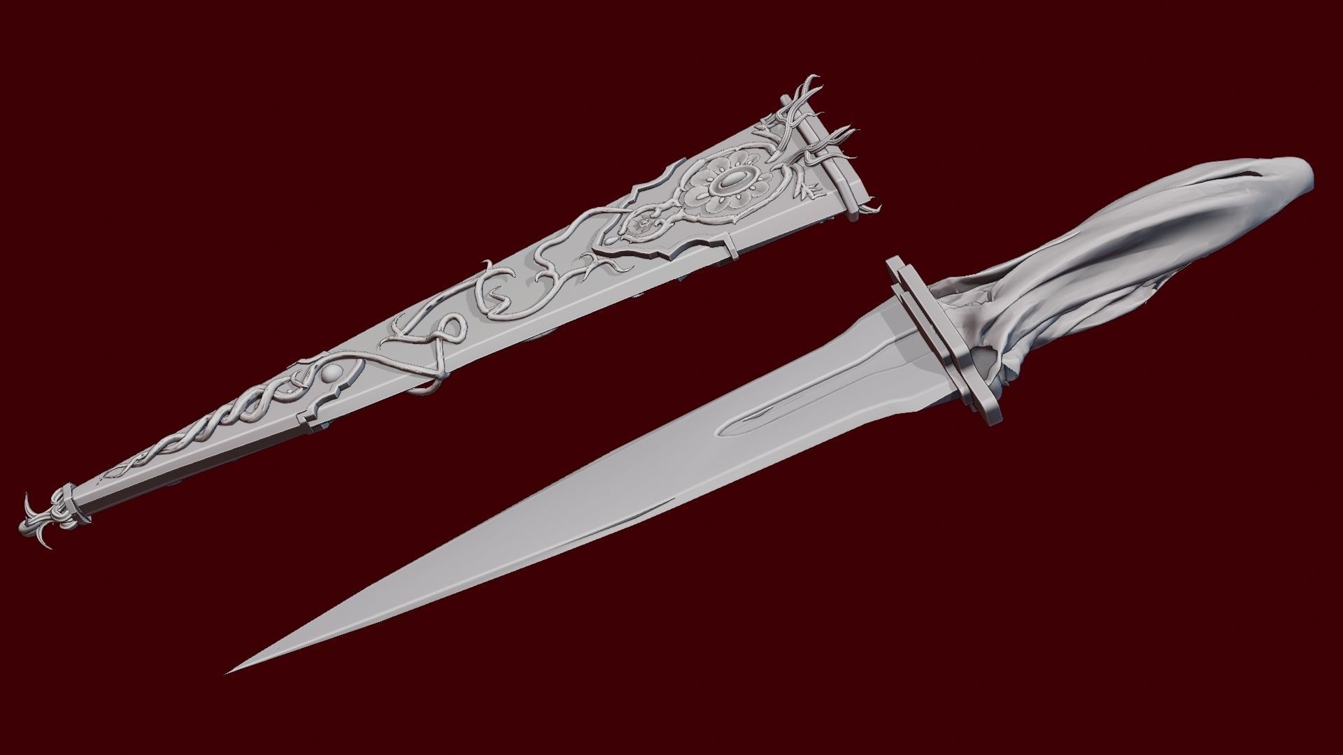 Skeleton ornamented dagger 3D model_29