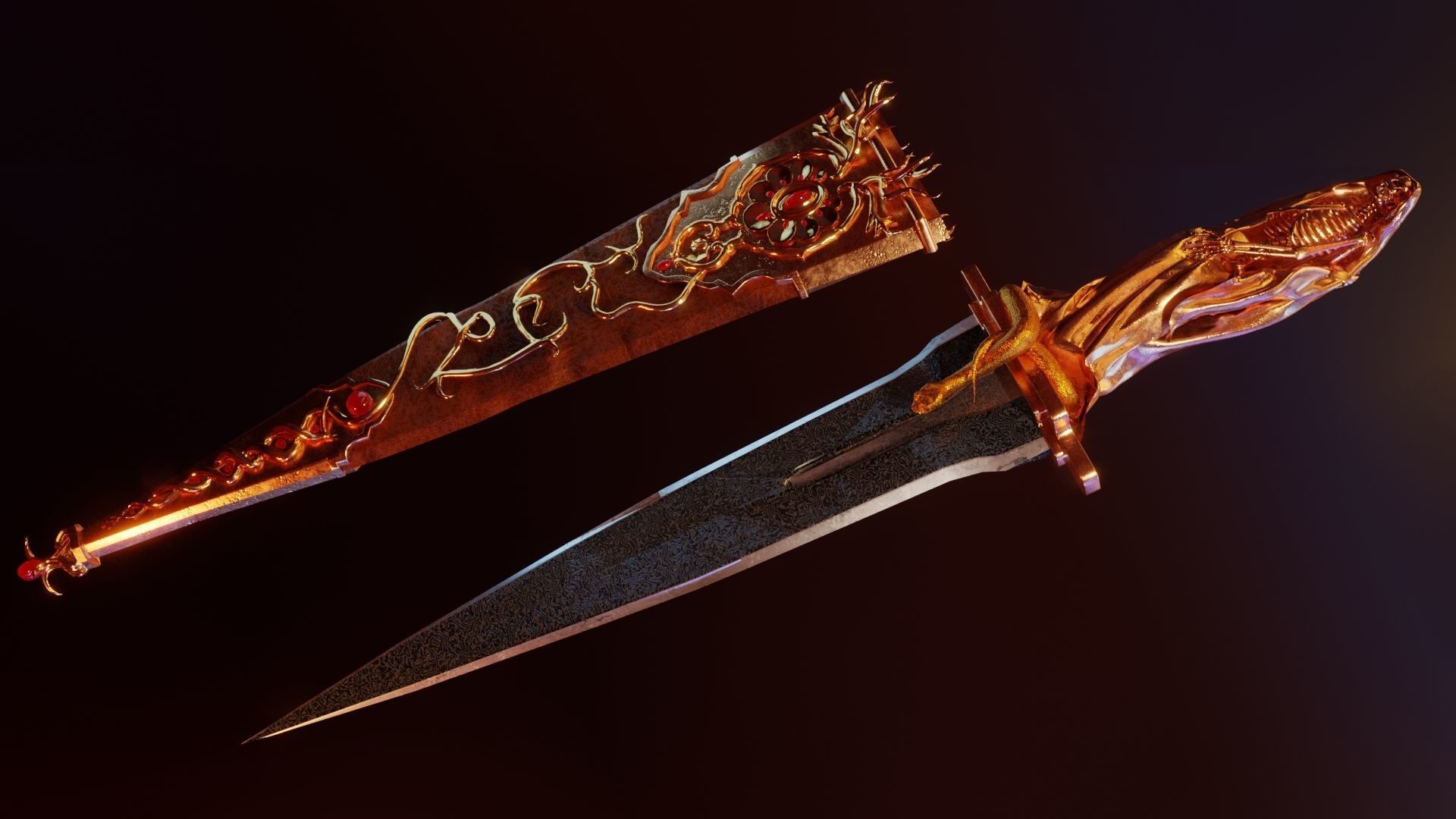 Skeleton ornamented dagger 3D model_11