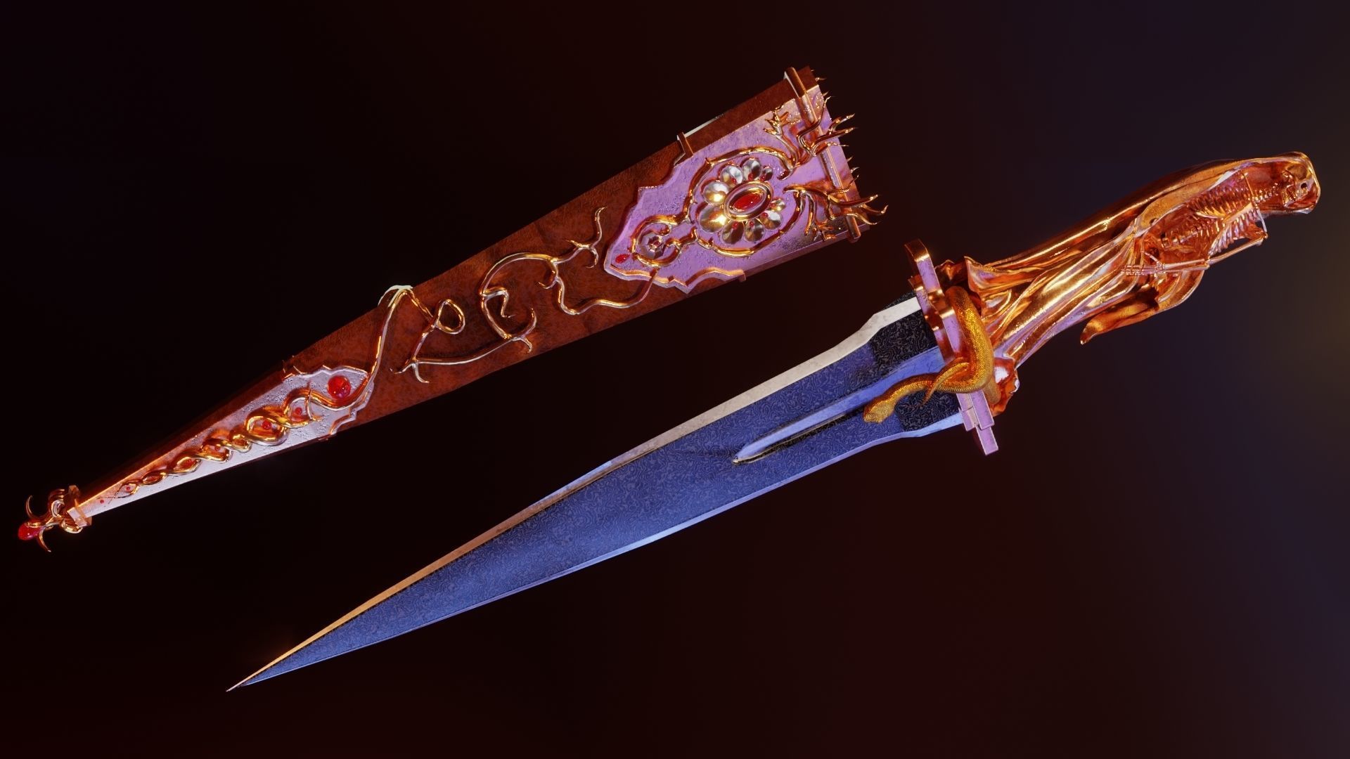 Skeleton ornamented dagger 3D model_2