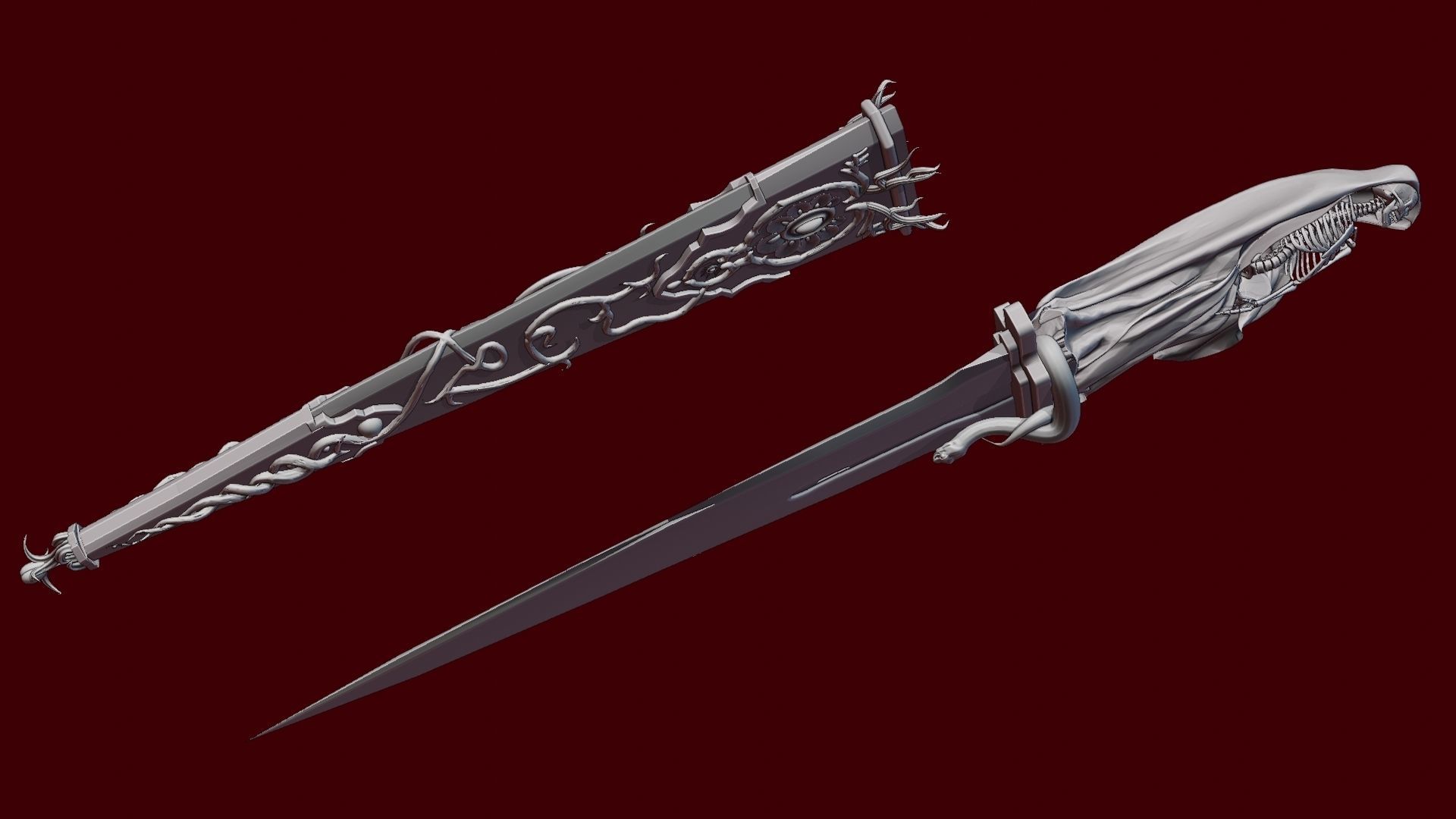 Skeleton ornamented dagger 3D model_27