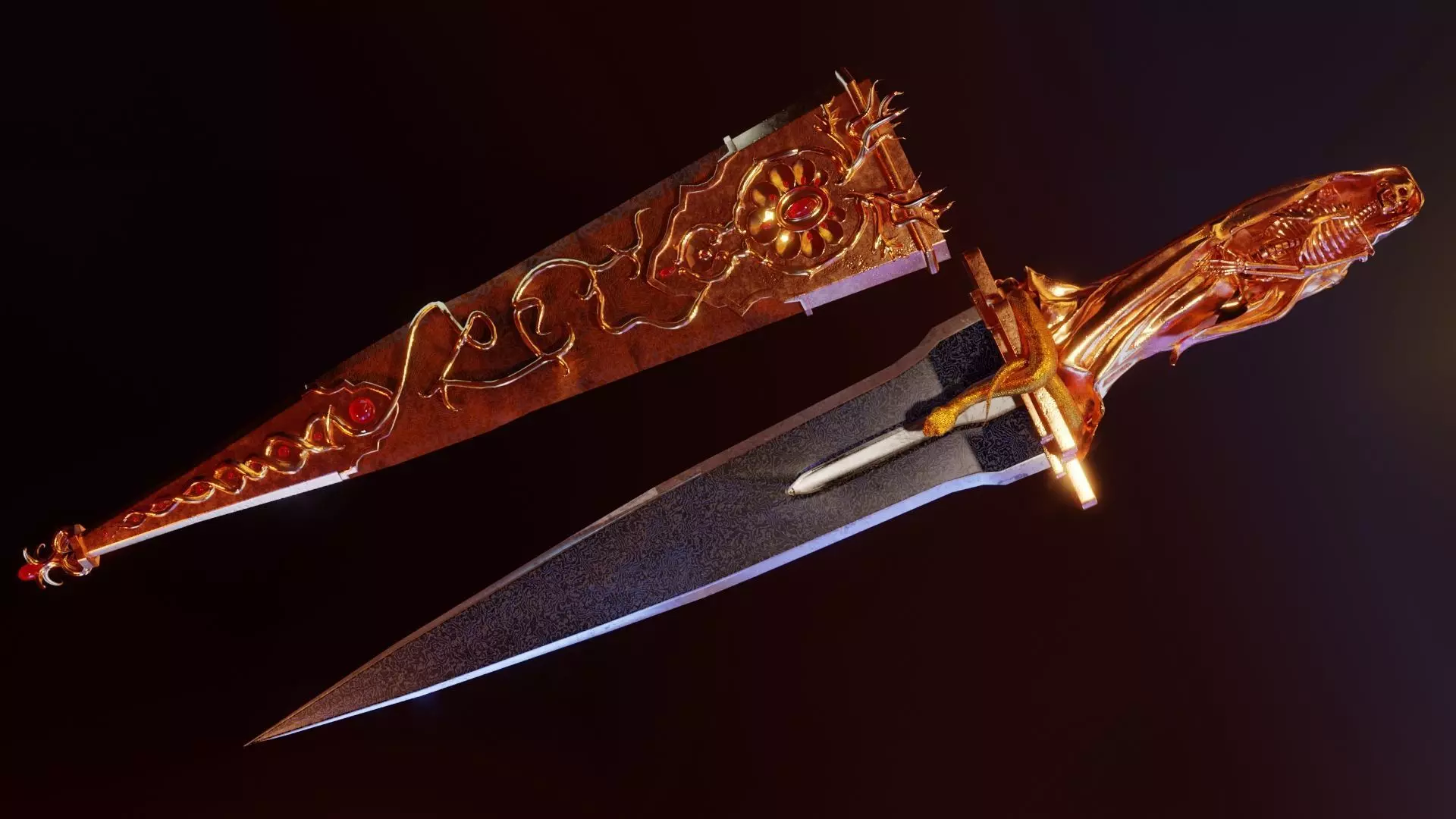 Skeleton ornamented dagger 3D model_0