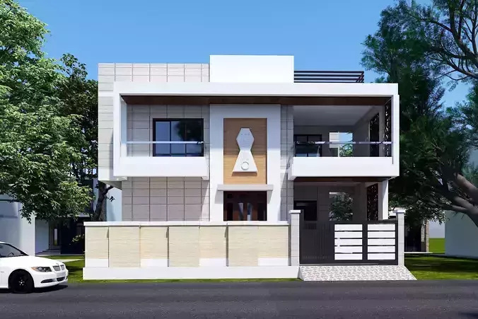 HOME 3D MODEL modern house design in chennai Low-poly 3D model