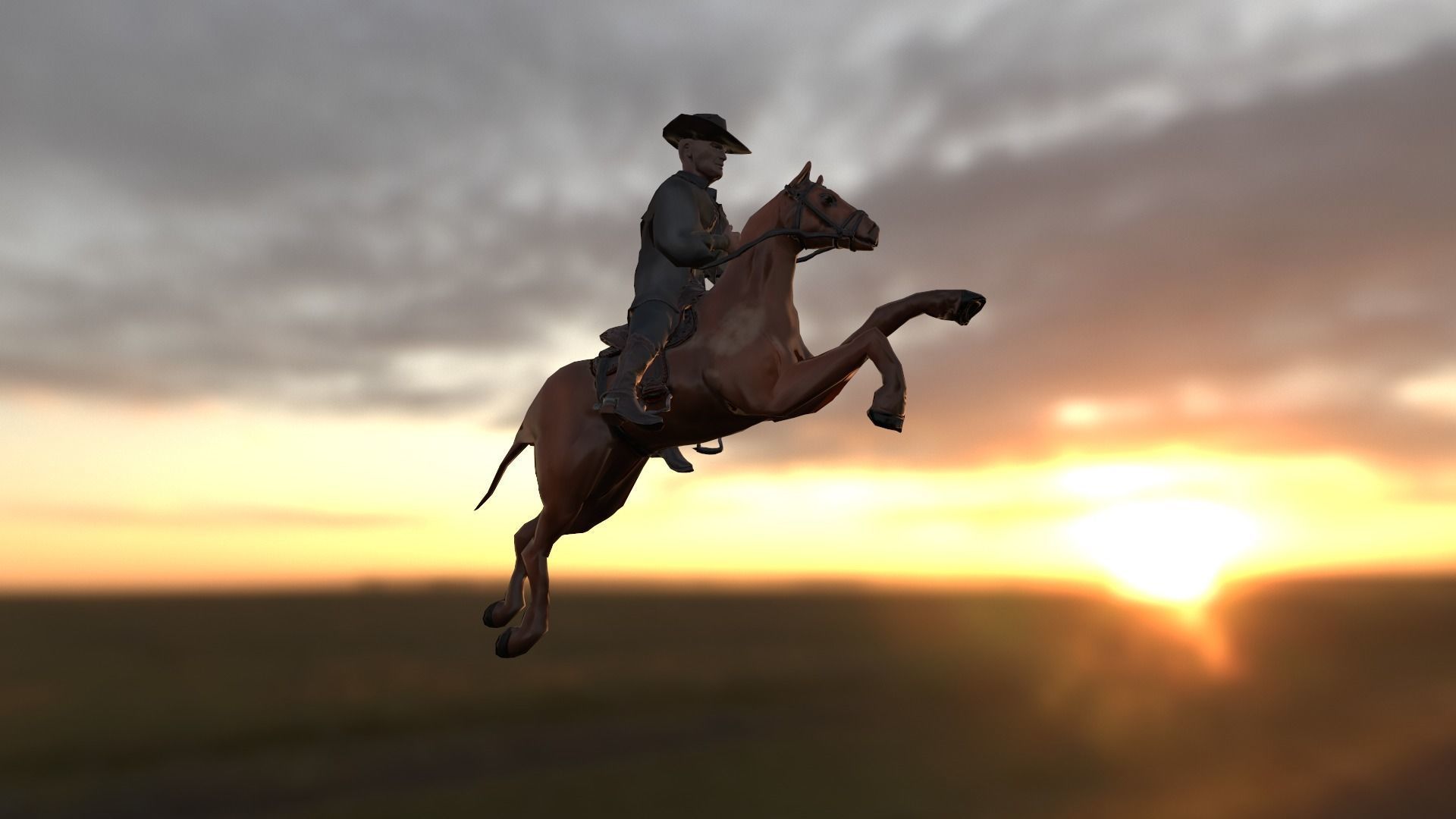 Cawboy horse gun Midpoly Low-poly 3D model_4