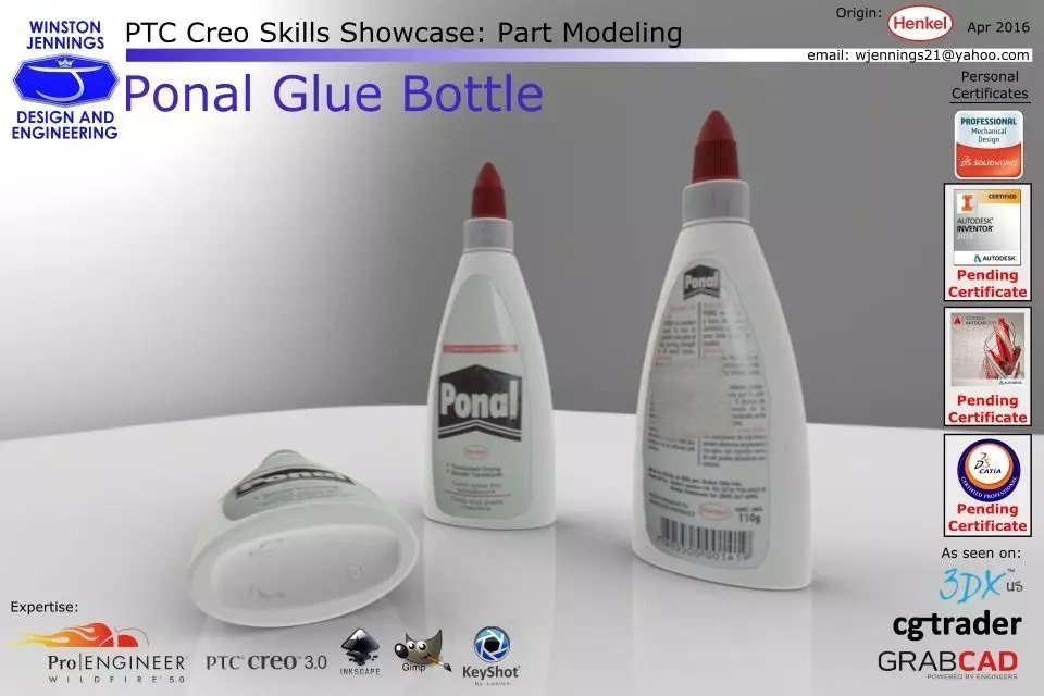 PTC Creo Skills Showcase Ponal Glue Bottle Free 3D model