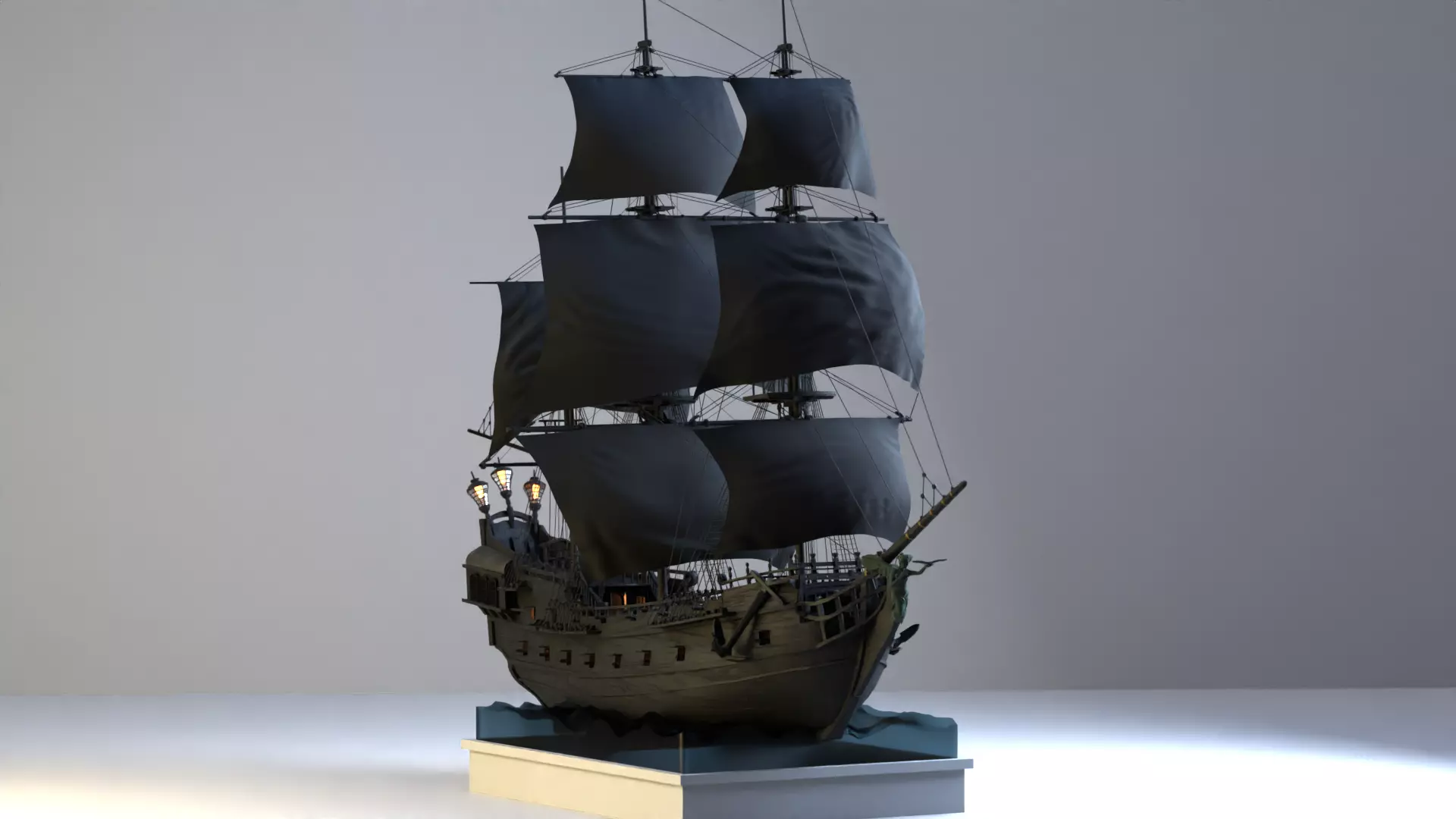 Galleon Black Pearl Sailing Pirates 3D model_0