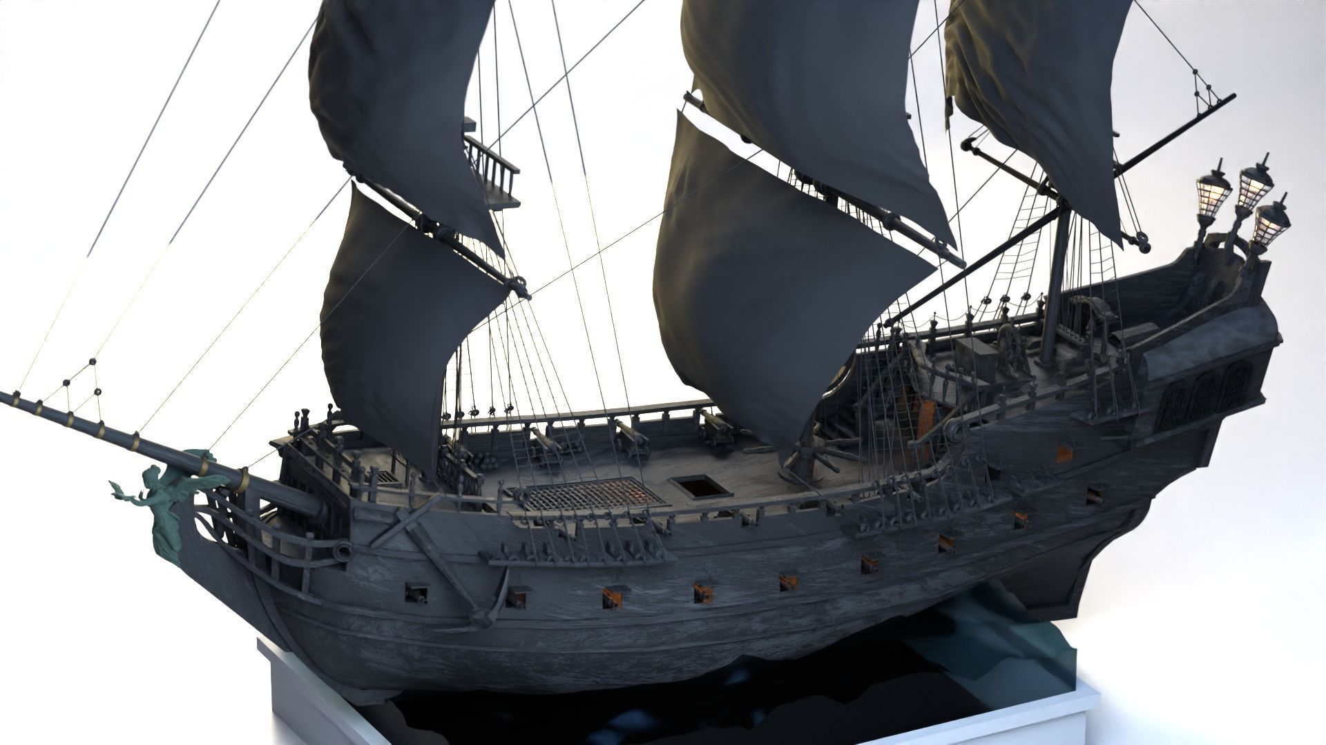 Galleon Black Pearl Sailing Pirates 3D model_1