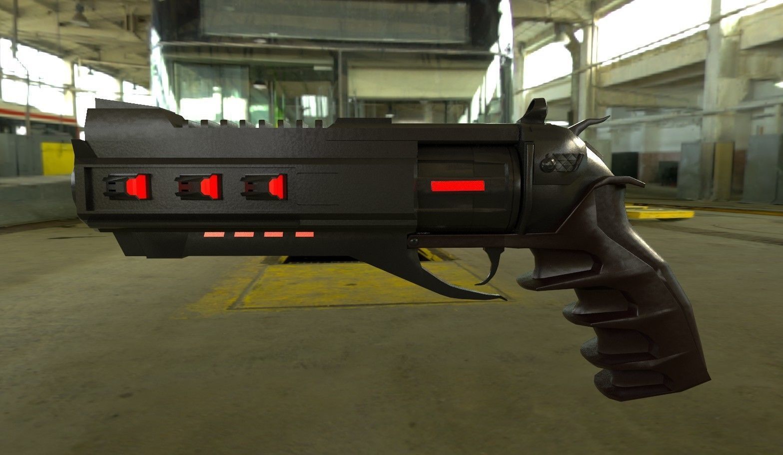 Sci-fi Gun with amo Low-poly 3D model_3